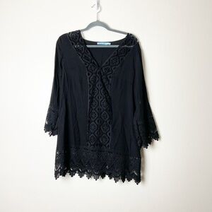 SOLITAIRE SWIM • Women’s Black Crochet Lace Swim Coverup Tunic Size Medium